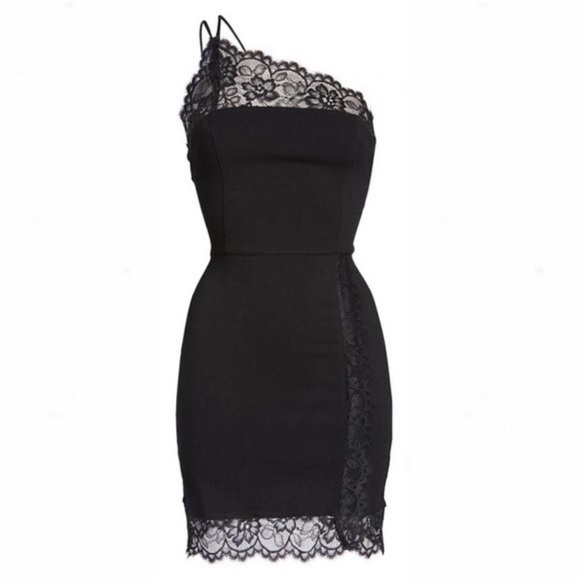 COPY - NWT!! Free People Black Lace Premonitions Bodycon Mini Dress One Shoulde… - Picture 4 of 8